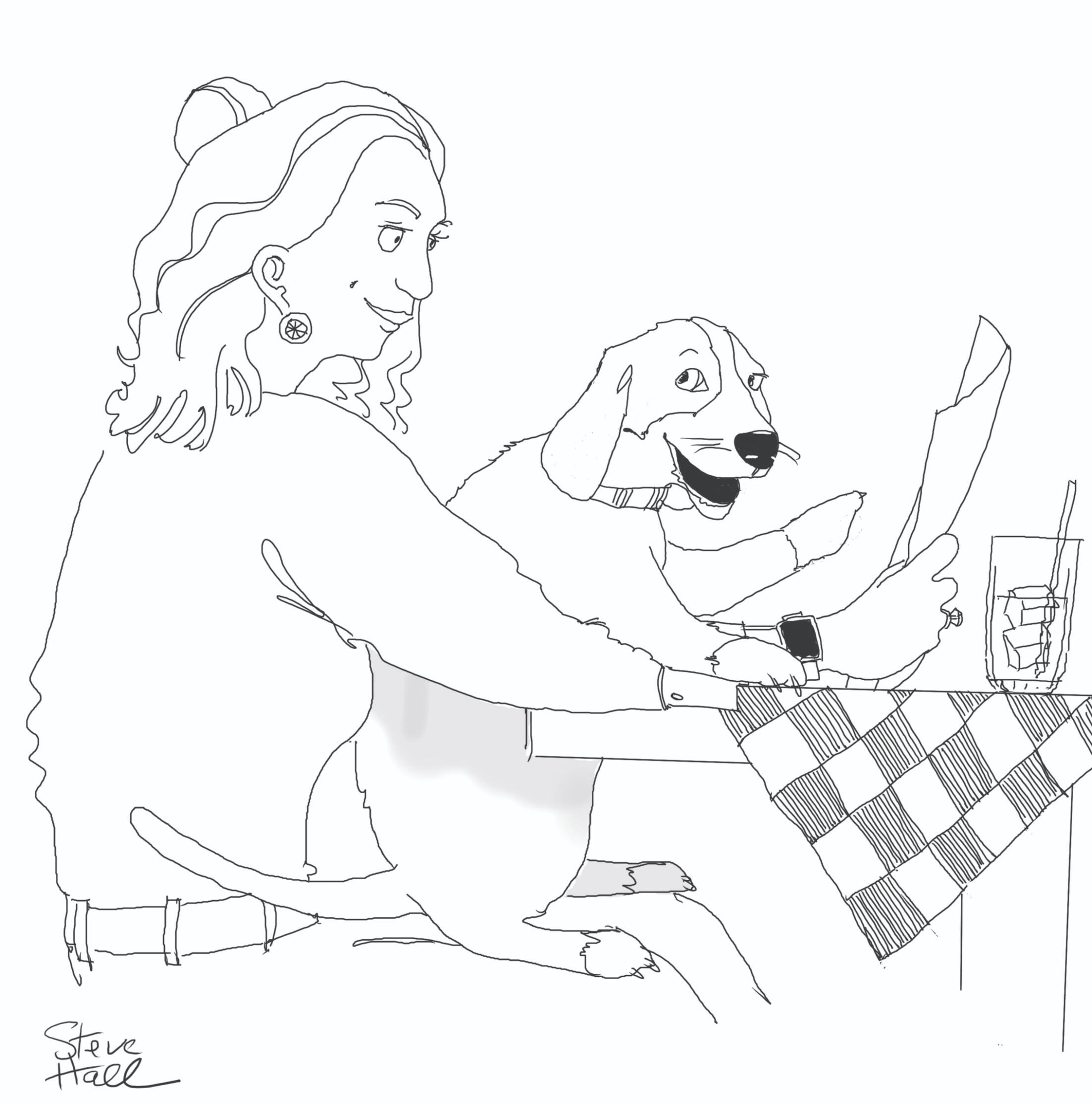 Grown up dogs doing what grown up dogs do when their humans take them out for a meal. Tail waggin' howlers